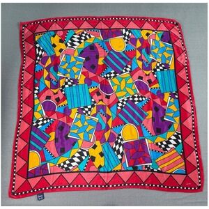 Vintage 80's Honey New York Silk Scarf Geometric‎ Abstract Print Bold Colorful